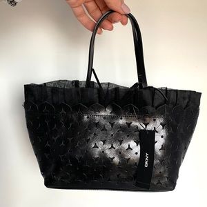 DKNY Black Leather Cutout Small Tote